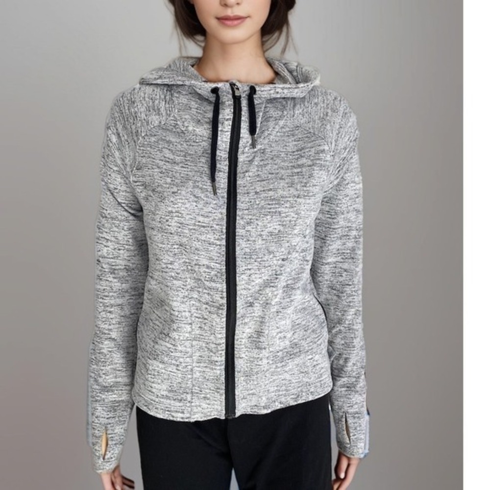 2/$30 Athleta Sweatshirt Women Sz‎ L Grey Techie Sweat Hoodie Zip Active Running